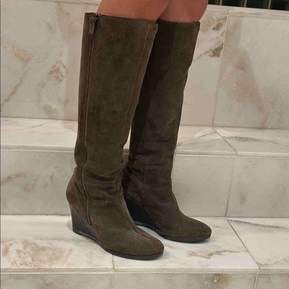 Franco Sarto Brown Grey Knee-High Wedge Boots